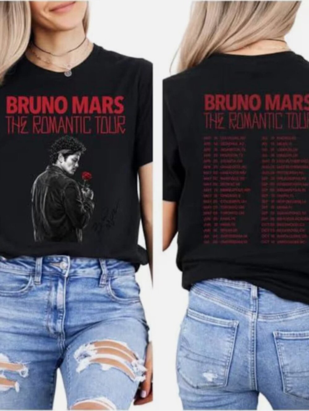 Vintage Bruno Mars 'The Romantic Tour' Graphic Black T-Shirt